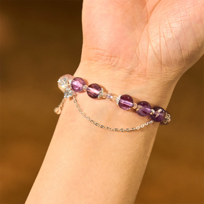 Wear FengShui Natural Purple Phantom Butterfly Flowers Wisdom Bracelet