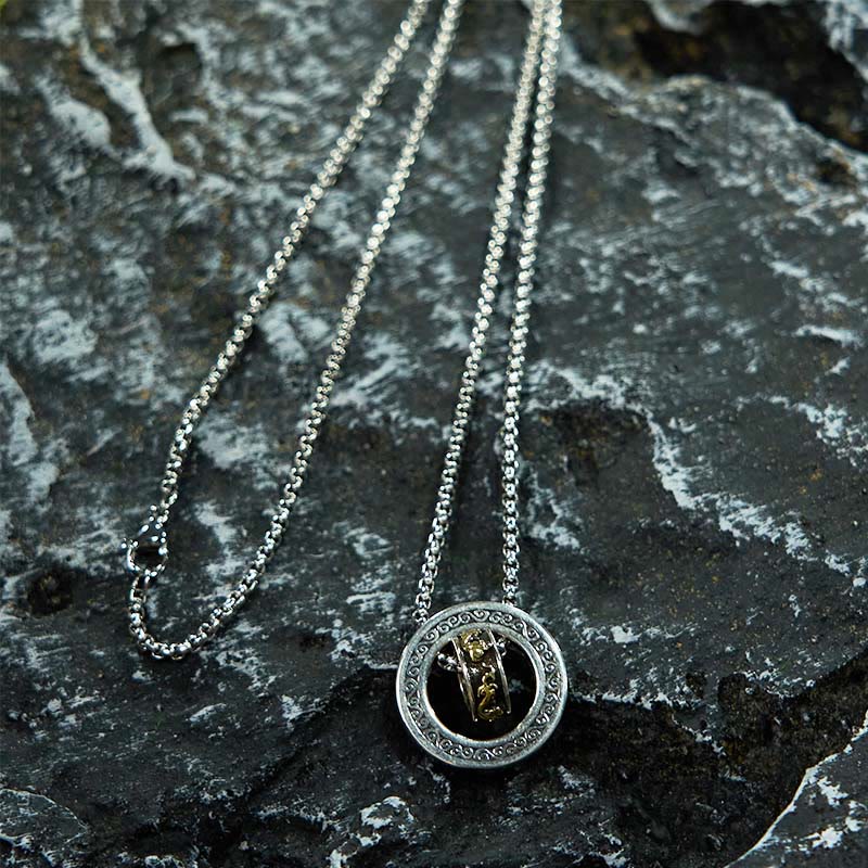 Wear FengShui Double Ring PiXiu Peace Buckle Wealth Rotatable Necklace Pendant