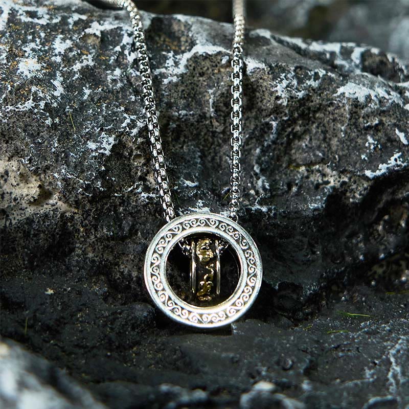 Wear FengShui Double Ring PiXiu Peace Buckle Wealth Rotatable Necklace Pendant