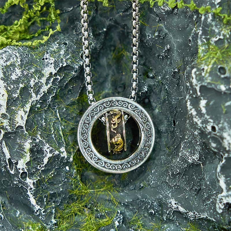 Wear FengShui Double Ring PiXiu Peace Buckle Wealth Rotatable Necklace Pendant
