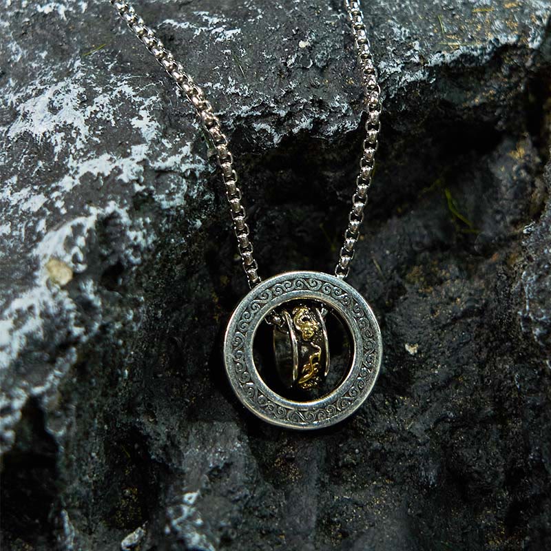 Wear FengShui Double Ring PiXiu Peace Buckle Wealth Rotatable Necklace Pendant