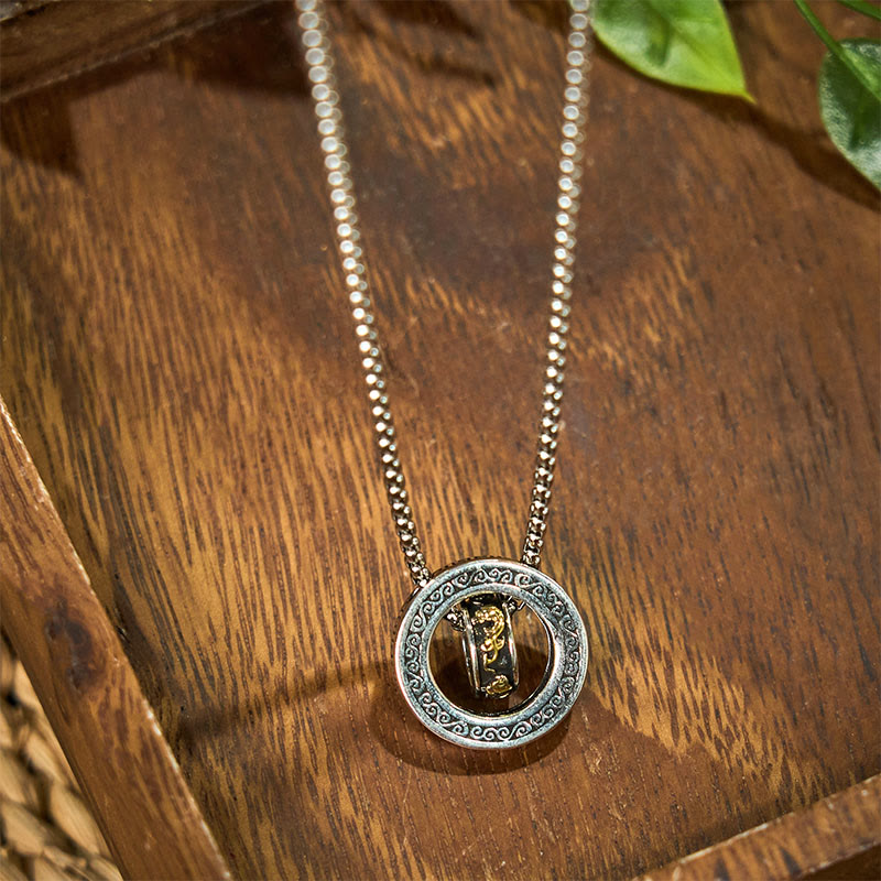 Wear FengShui Double Ring PiXiu Peace Buckle Wealth Rotatable Necklace Pendant