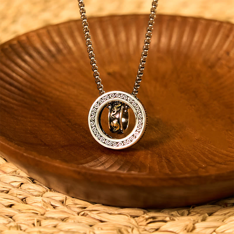 Wear FengShui Double Ring PiXiu Peace Buckle Wealth Rotatable Necklace Pendant