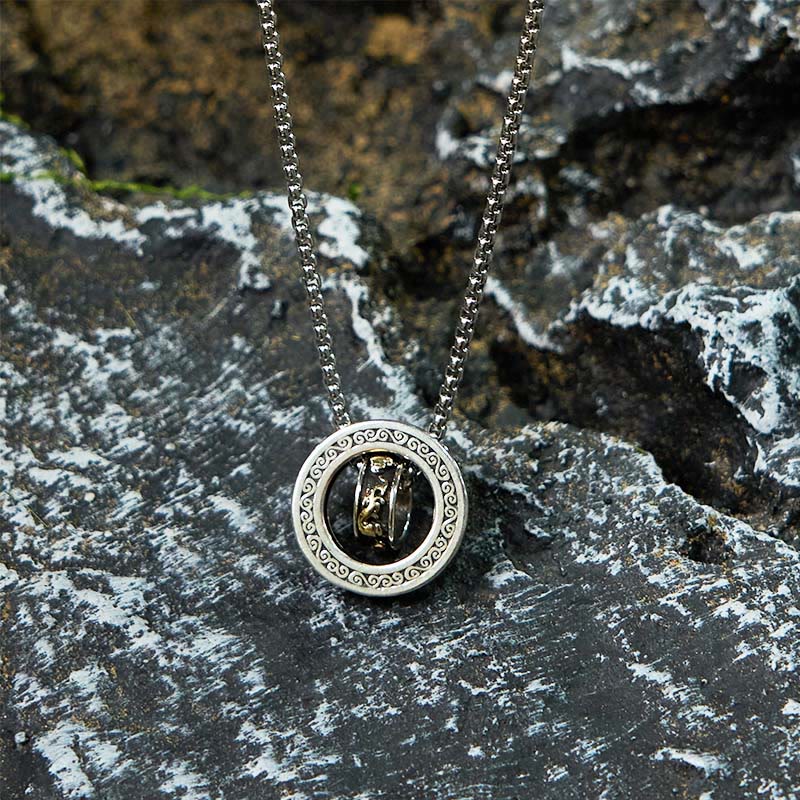 Wear FengShui Double Ring PiXiu Peace Buckle Wealth Rotatable Necklace Pendant