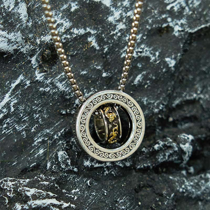 Wear FengShui Double Ring PiXiu Peace Buckle Wealth Rotatable Necklace Pendant