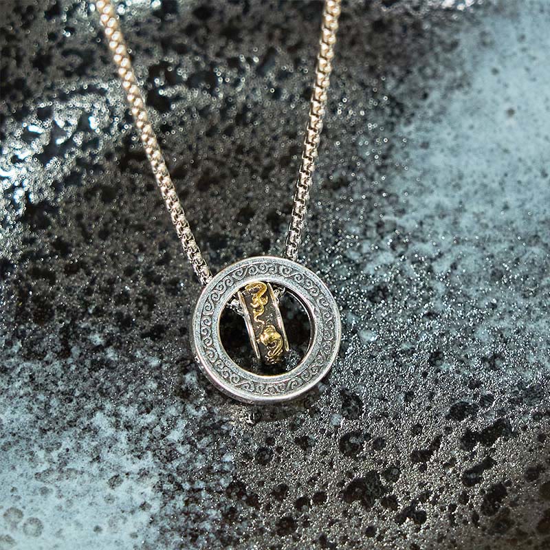Wear FengShui Double Ring PiXiu Peace Buckle Wealth Rotatable Necklace Pendant