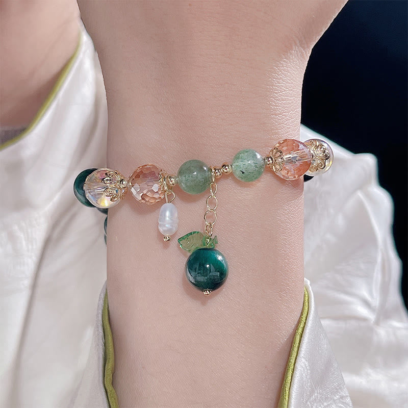 Wear FengShui Natural Green Tiger Eye Beads Green Leaf Positive Bracelet