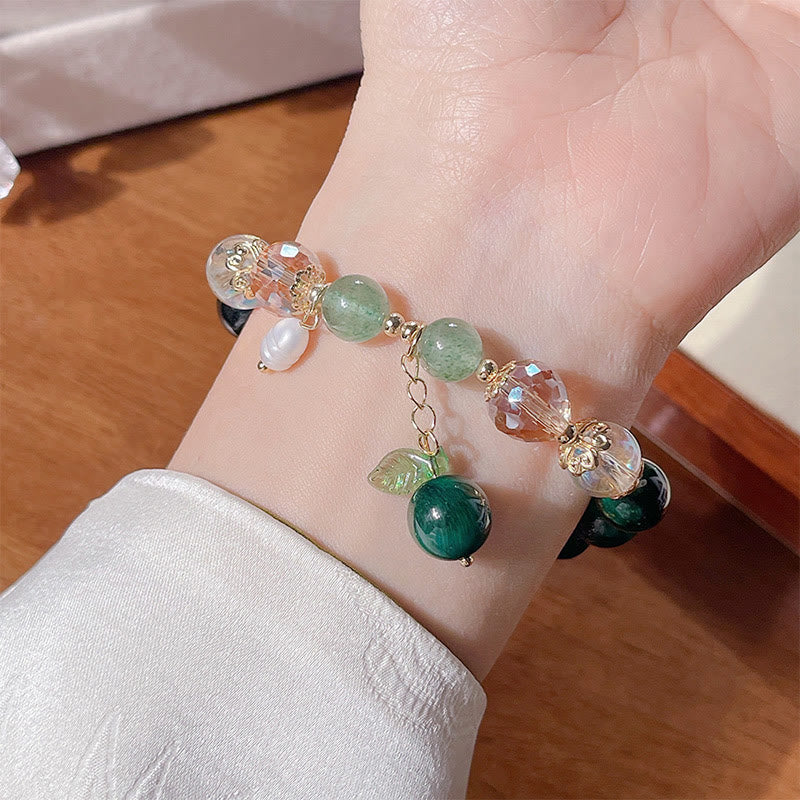 Wear FengShui Natural Green Tiger Eye Beads Green Leaf Positive Bracelet