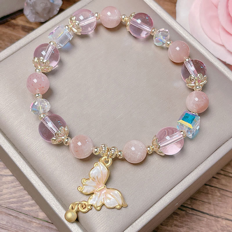 Wear FengShui Natural Amethyst Sun Stone Butterfly Peace Bracelet