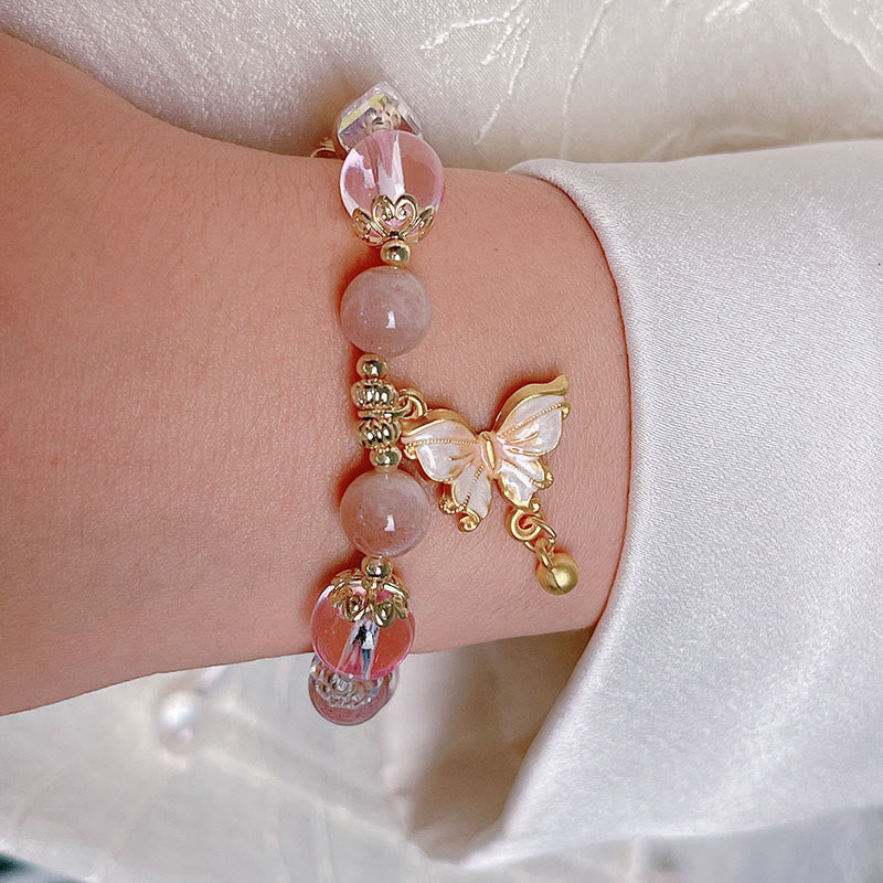 Wear FengShui Natural Amethyst Sun Stone Butterfly Peace Bracelet
