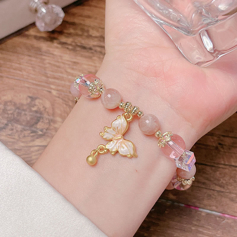 Wear FengShui Natural Amethyst Sun Stone Butterfly Peace Bracelet