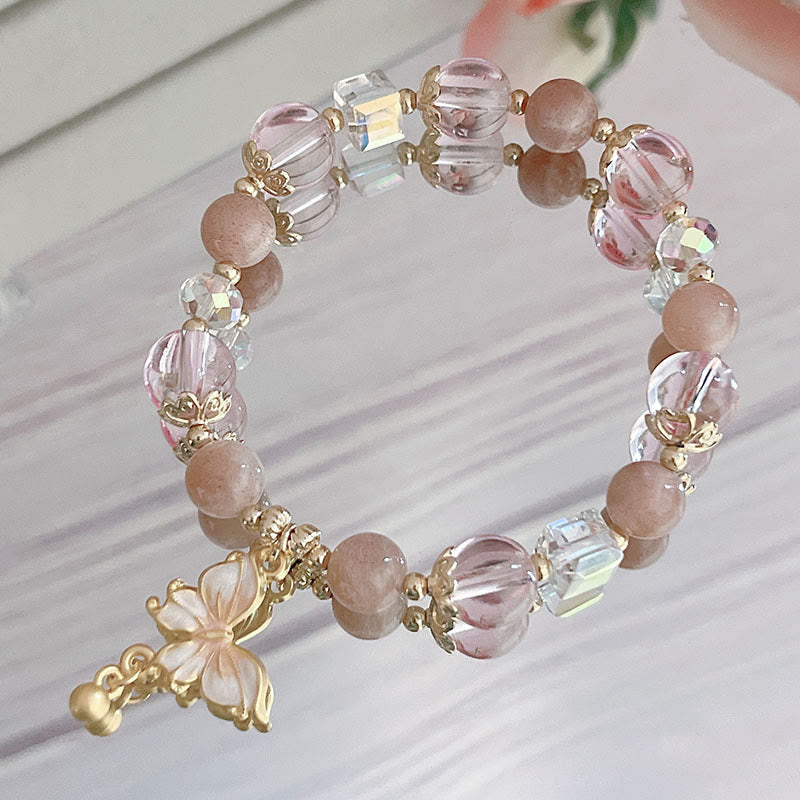 Wear FengShui Natural Amethyst Sun Stone Butterfly Peace Bracelet