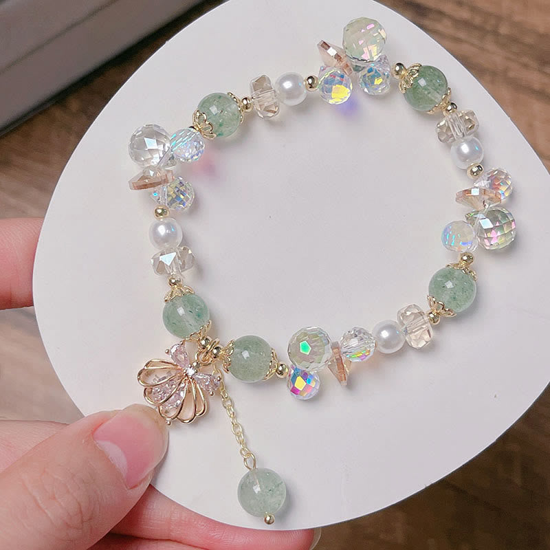 Wear FengShui Natural Strawberry Quartz Pearl Shell Positive Bracelet