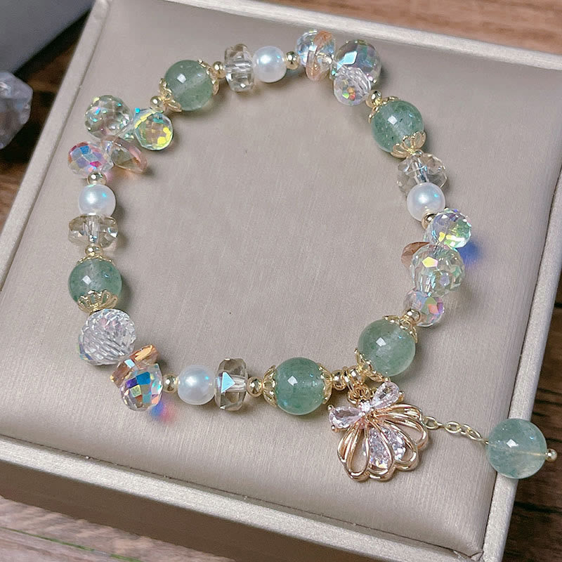 Wear FengShui Natural Strawberry Quartz Pearl Shell Positive Bracelet