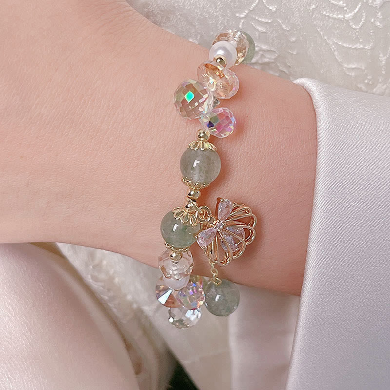 Wear FengShui Natural Strawberry Quartz Pearl Shell Positive Bracelet