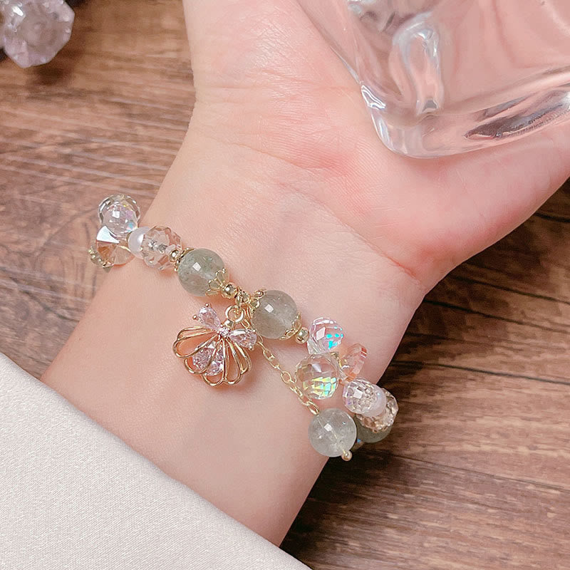 Wear FengShui Natural Strawberry Quartz Pearl Shell Positive Bracelet