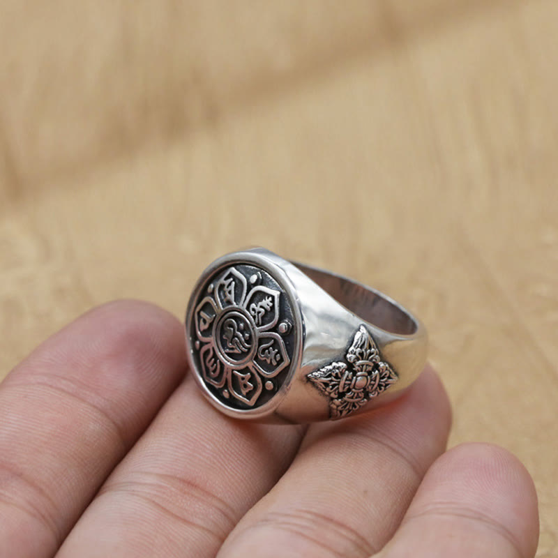 Wear FengShui Tibetan Om Mani Padme Hum Vajra Pattern Copper Focus Rotatable Ring