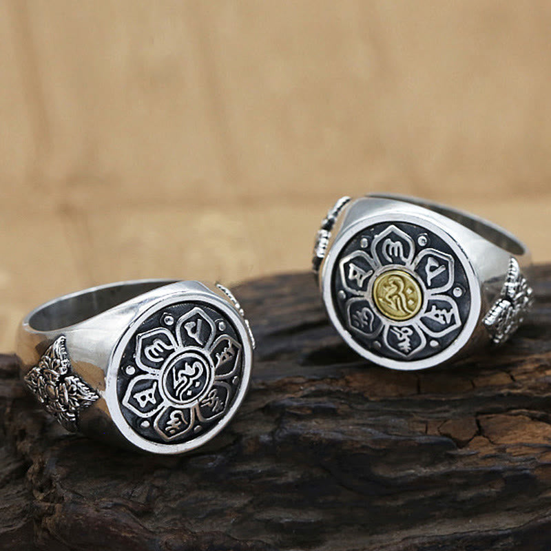 Wear FengShui Tibetan Om Mani Padme Hum Vajra Pattern Copper Focus Rotatable Ring