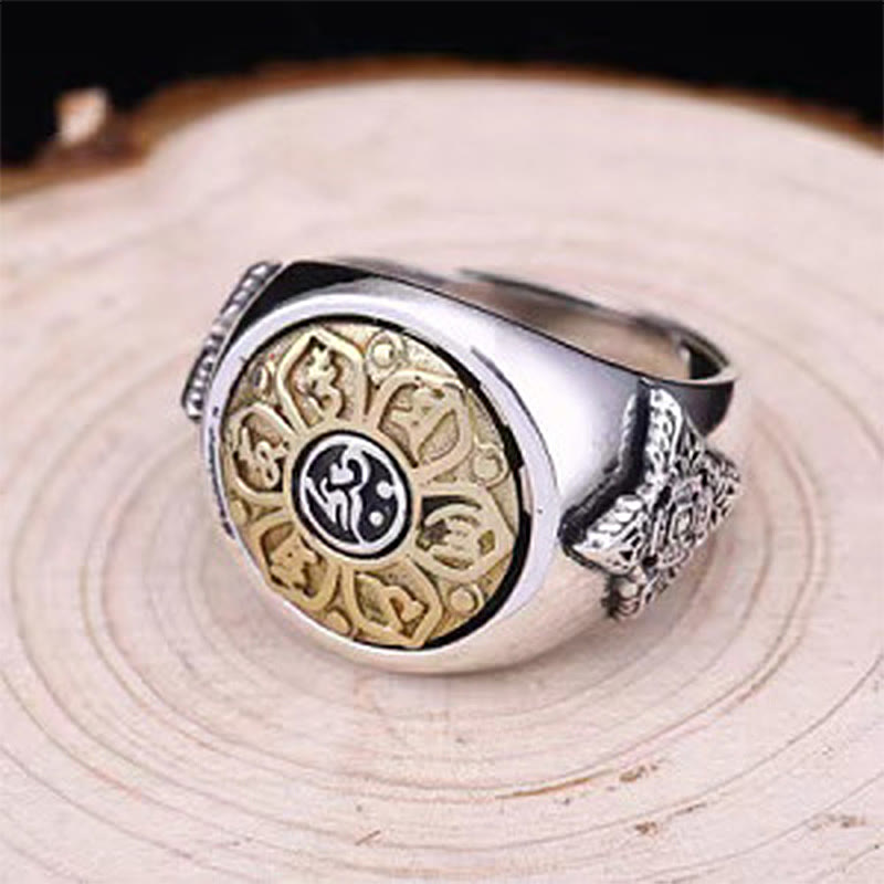 Wear FengShui Tibetan Om Mani Padme Hum Vajra Pattern Copper Focus Rotatable Ring