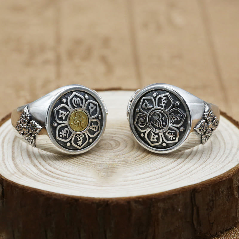 Wear FengShui Tibetan Om Mani Padme Hum Vajra Pattern Copper Focus Rotatable Ring