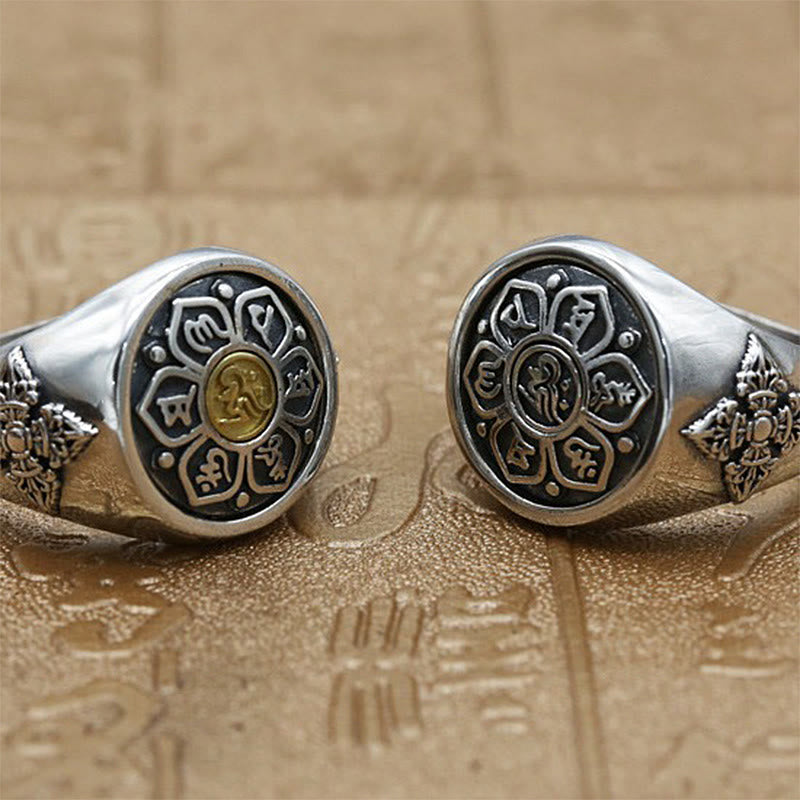 Wear FengShui Tibetan Om Mani Padme Hum Vajra Pattern Copper Focus Rotatable Ring