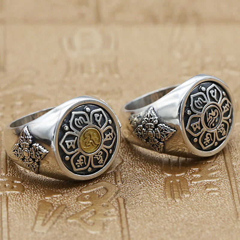 Wear FengShui Tibetan Om Mani Padme Hum Vajra Pattern Copper Focus Rotatable Ring