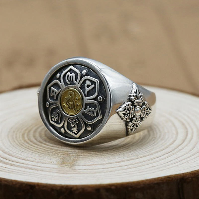 Wear FengShui Tibetan Om Mani Padme Hum Vajra Pattern Copper Focus Rotatable Ring