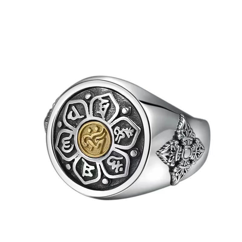 Wear FengShui Tibetan Om Mani Padme Hum Vajra Pattern Copper Focus Rotatable Ring