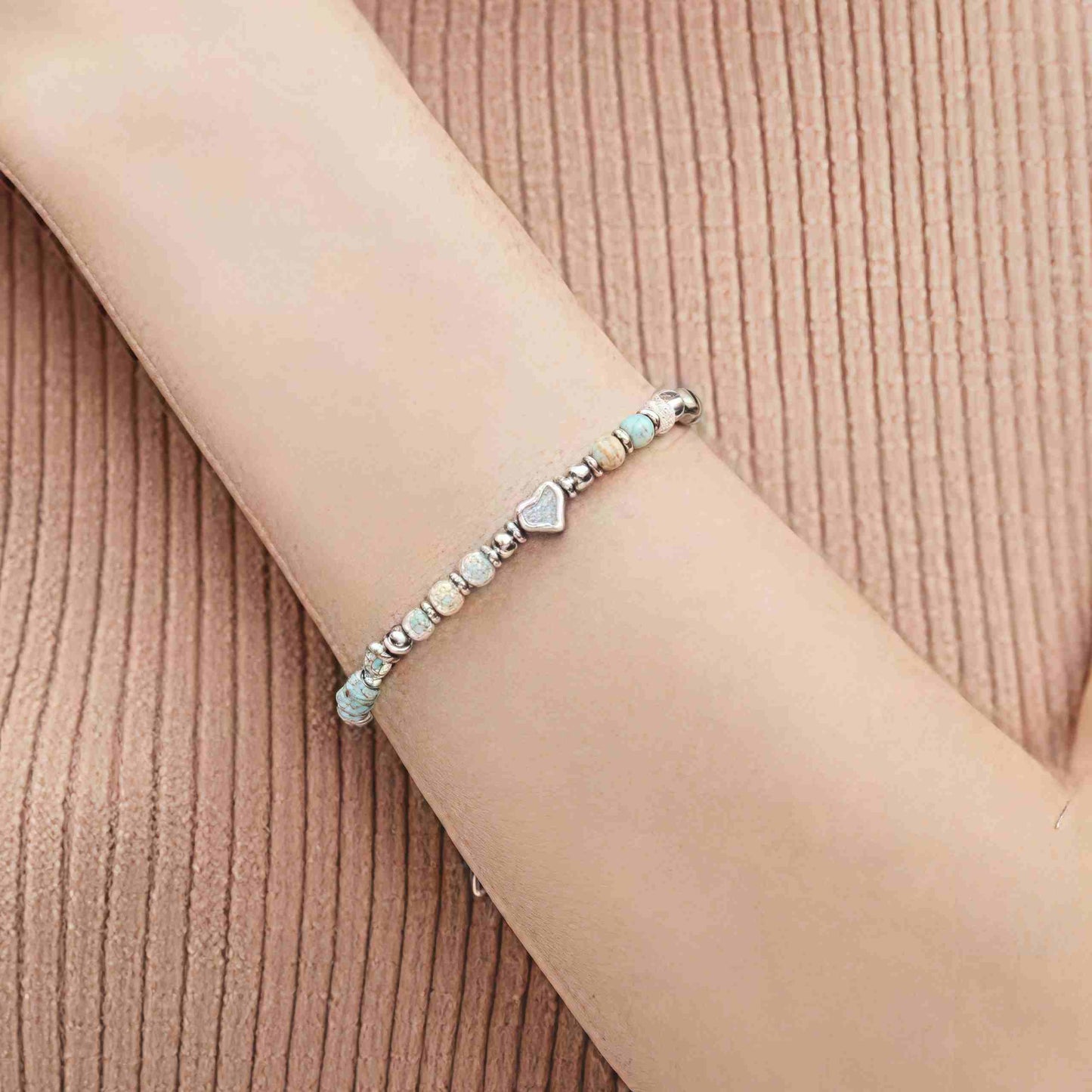 Wear FengShui Natural Stone Amazonite Amethyst Lazurite Rose Quartz Heart Positive Balance Bracelet