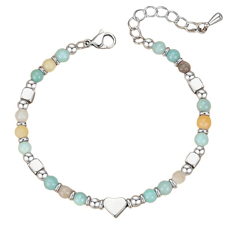 Wear FengShui Natural Stone Amazonite Amethyst Lazurite Rose Quartz Heart Positive Balance Bracelet