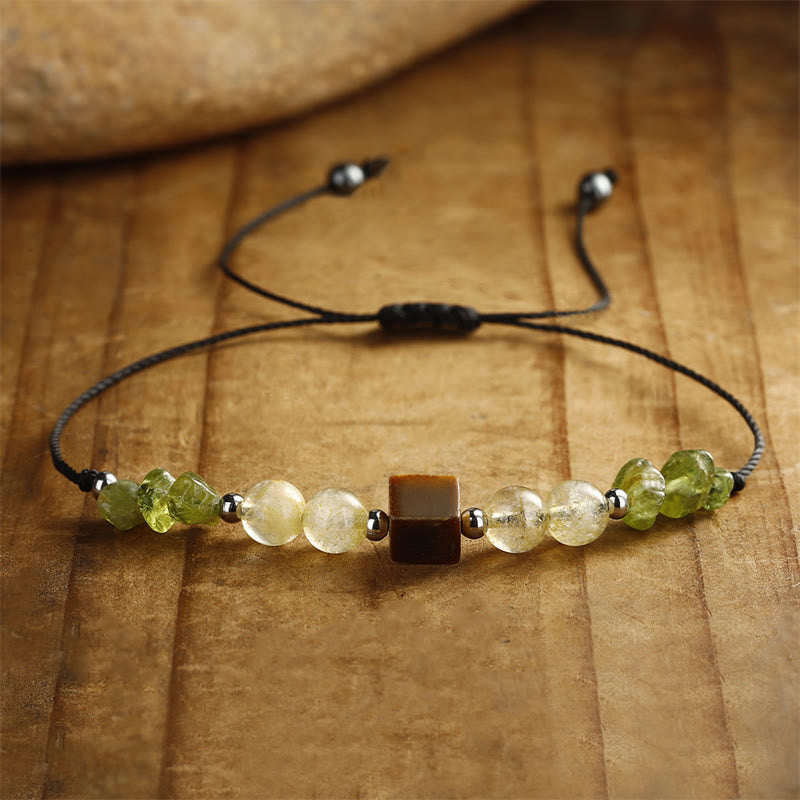 Wear FengShui Find Your Joy Peridot Citrine Tiger Eye Peace Rope Bracelet