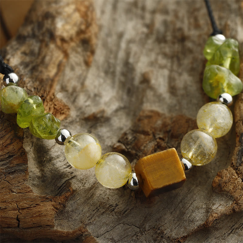 Wear FengShui Find Your Joy Peridot Citrine Tiger Eye Peace Rope Bracelet