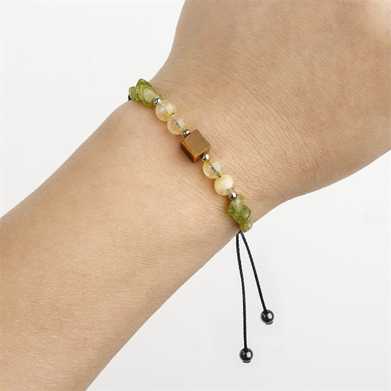 Wear FengShui Find Your Joy Peridot Citrine Tiger Eye Peace Rope Bracelet