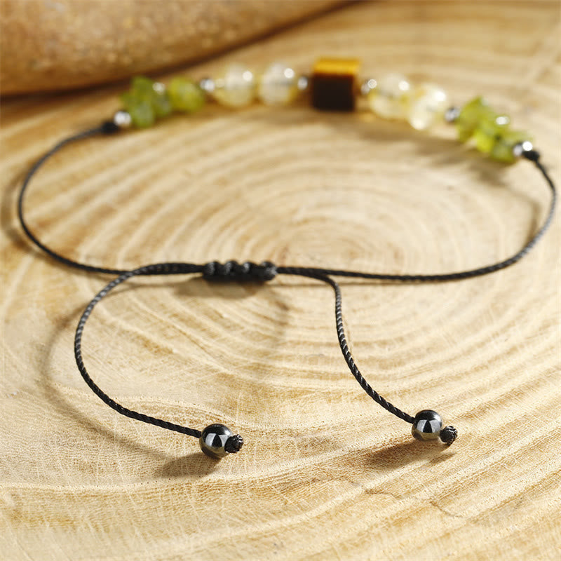 Wear FengShui Find Your Joy Peridot Citrine Tiger Eye Peace Rope Bracelet