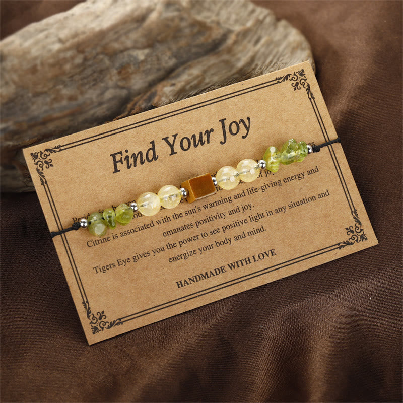 Wear FengShui Find Your Joy Peridot Citrine Tiger Eye Peace Rope Bracelet