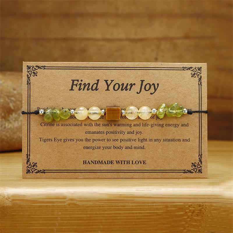 Wear FengShui Find Your Joy Peridot Citrine Tiger Eye Peace Rope Bracelet