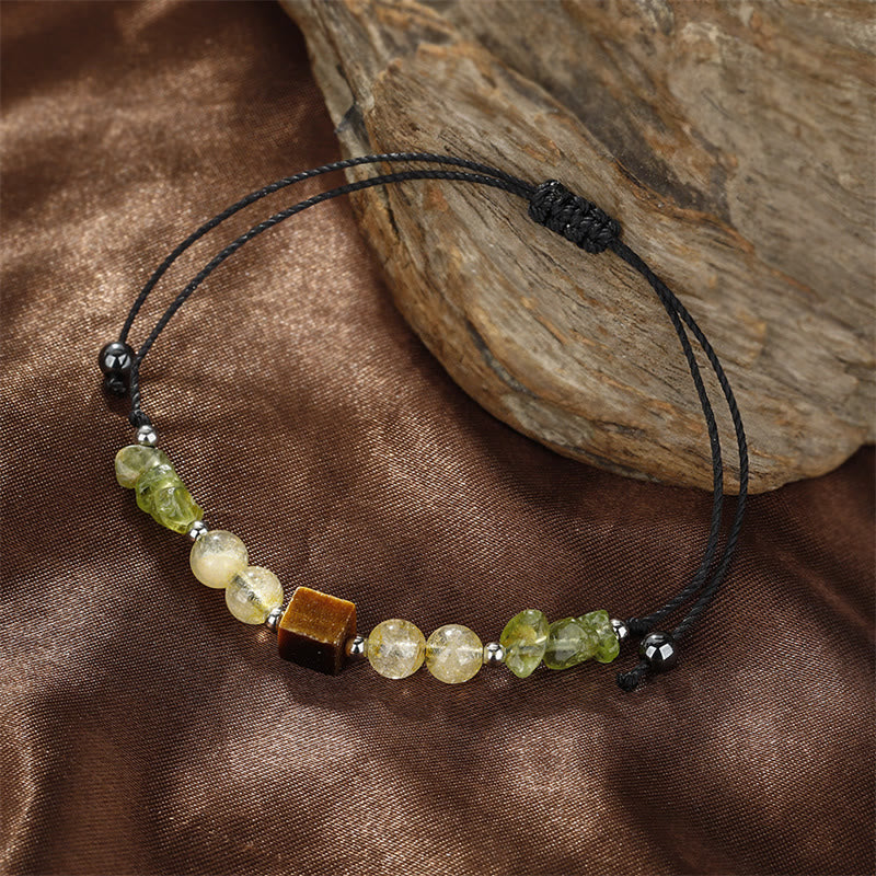 Wear FengShui Find Your Joy Peridot Citrine Tiger Eye Peace Rope Bracelet