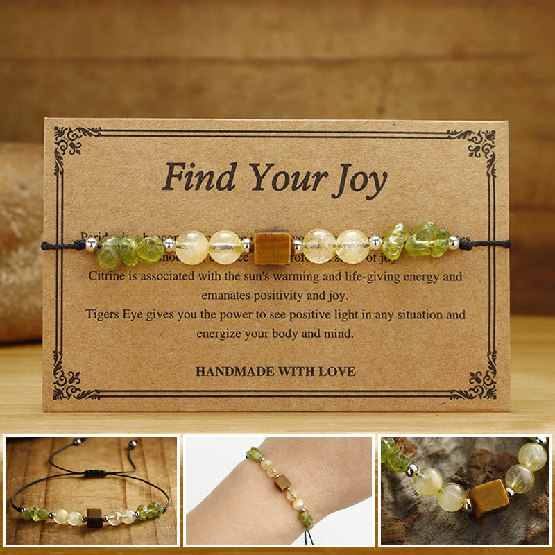 Wear FengShui Find Your Joy Peridot Citrine Tiger Eye Peace Rope Bracelet