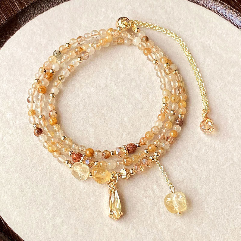 Wear FengShui Natural Citrine Beads Pleasure Multi Layer Bracelet