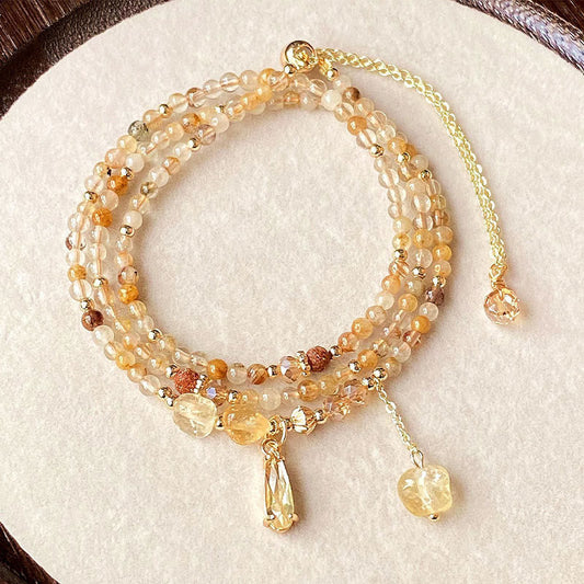 Wear FengShui Natural Citrine Beads Pleasure Multi Layer Bracelet