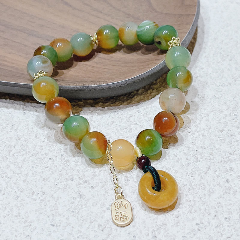 Wear FengShui "May Balance and Safety Be With You"Peacock Agate Bracelet Includes Gift Message Card