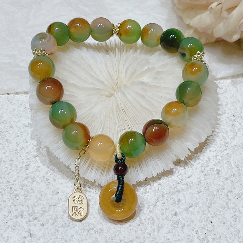 Wear FengShui "May Balance and Safety Be With You"Peacock Agate Bracelet Includes Gift Message Card