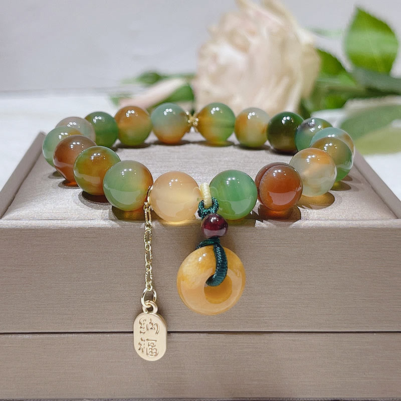 Wear FengShui Peacock Agate Topaz Peace Buckle Nafu Balance Bracelet
