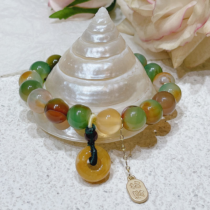 Wear FengShui "May Balance and Safety Be With You"Peacock Agate Bracelet Includes Gift Message Card