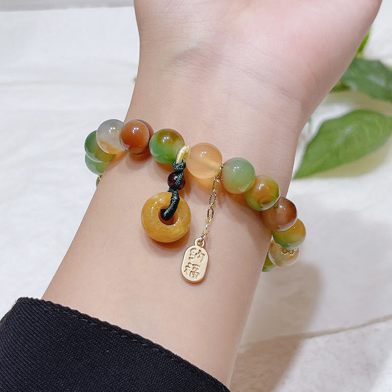 Wear FengShui Peacock Agate Topaz Peace Buckle Nafu Balance Bracelet