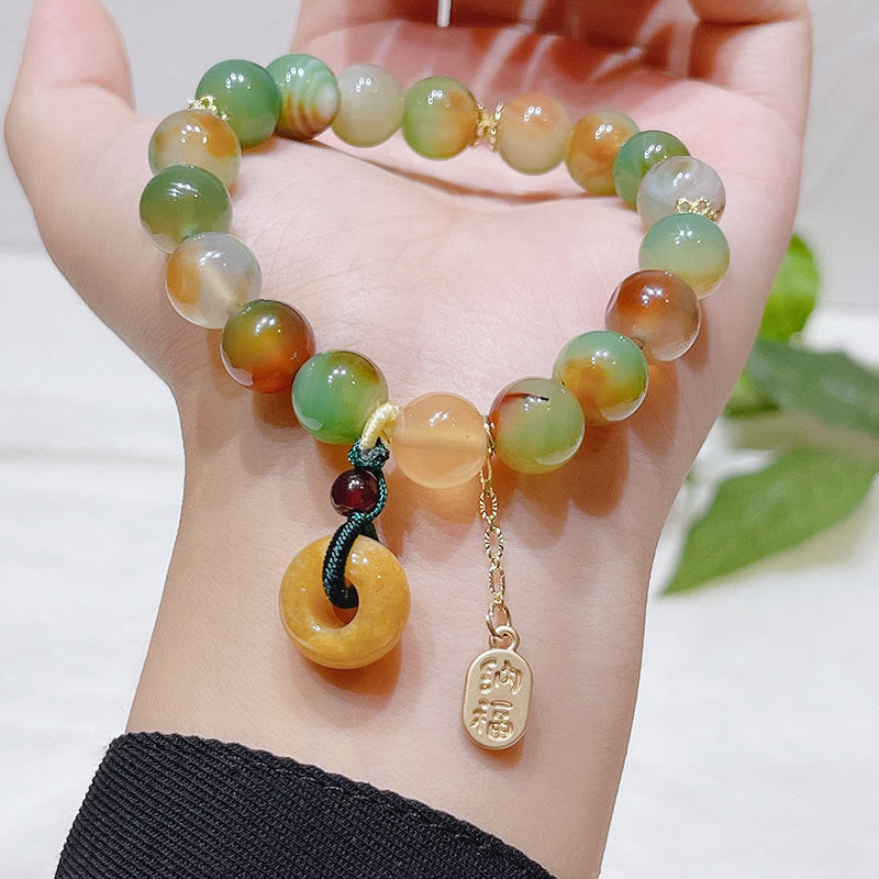 Wear FengShui "May Balance and Safety Be With You"Peacock Agate Bracelet Includes Gift Message Card