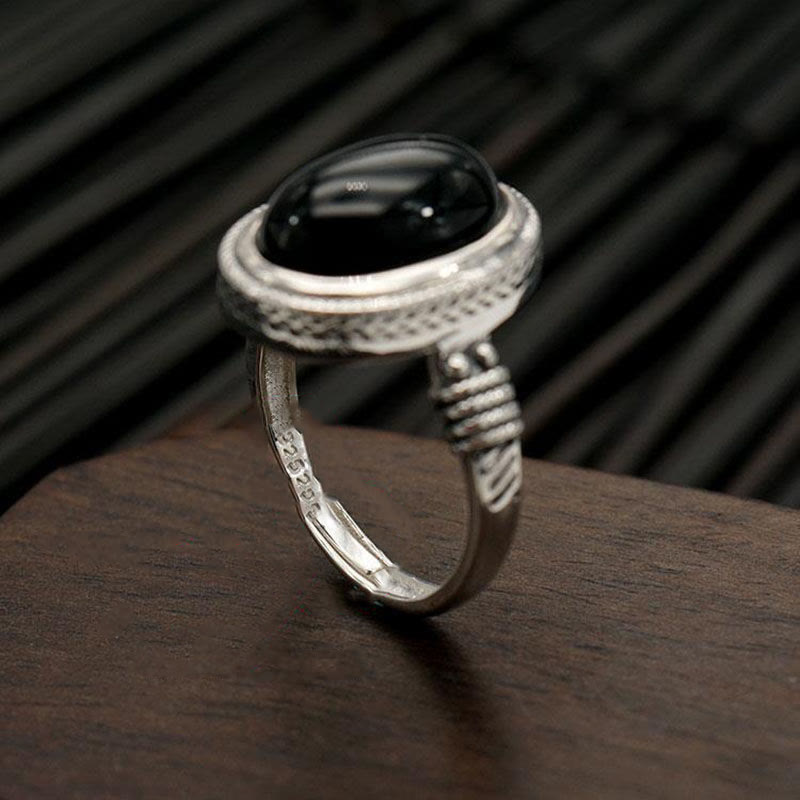 Wear FengShui Natural Black Onyx Adjustable Protection Ring