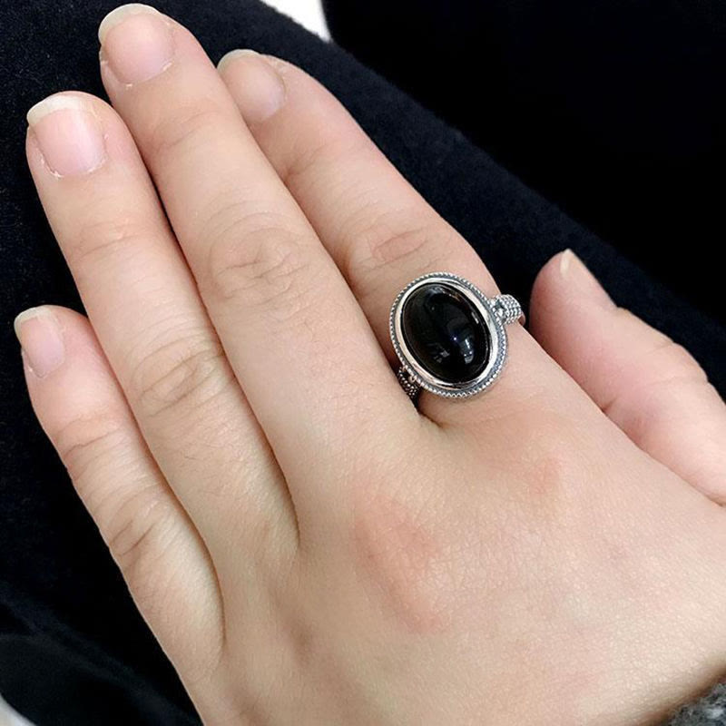 Wear FengShui Natural Black Onyx Adjustable Protection Ring