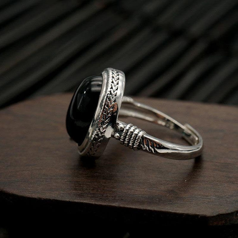 Wear FengShui Natural Black Onyx Adjustable Protection Ring