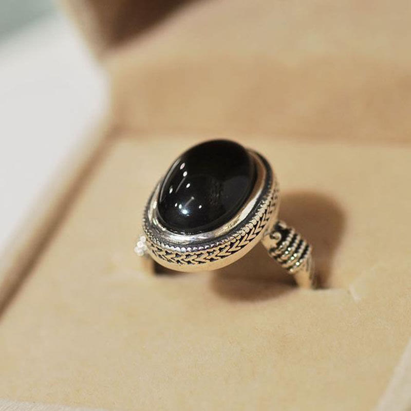 Wear FengShui Natural Black Onyx Adjustable Protection Ring
